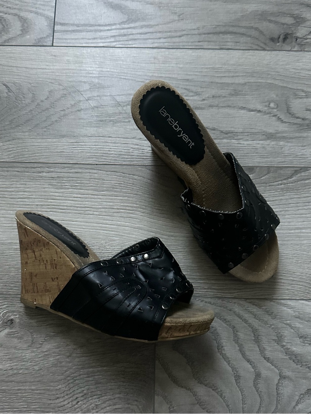 Black Leather Wedge Sandals